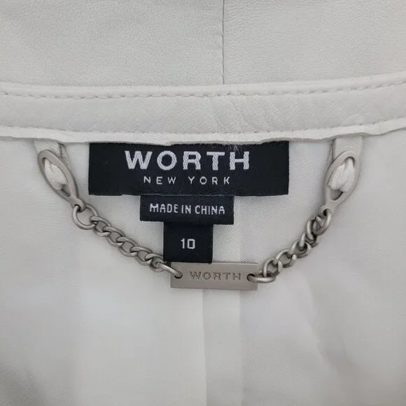 Worth New York Genuine Leather Zip Front Vest Size 10 White Perforated Moto - Picture 3 of 8
